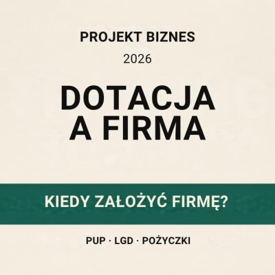 Okładka Projekt Biznes: Dotacja a firma. Kiedy założyć firmę przy PUP, LGD i pożyczkach w 2026 roku